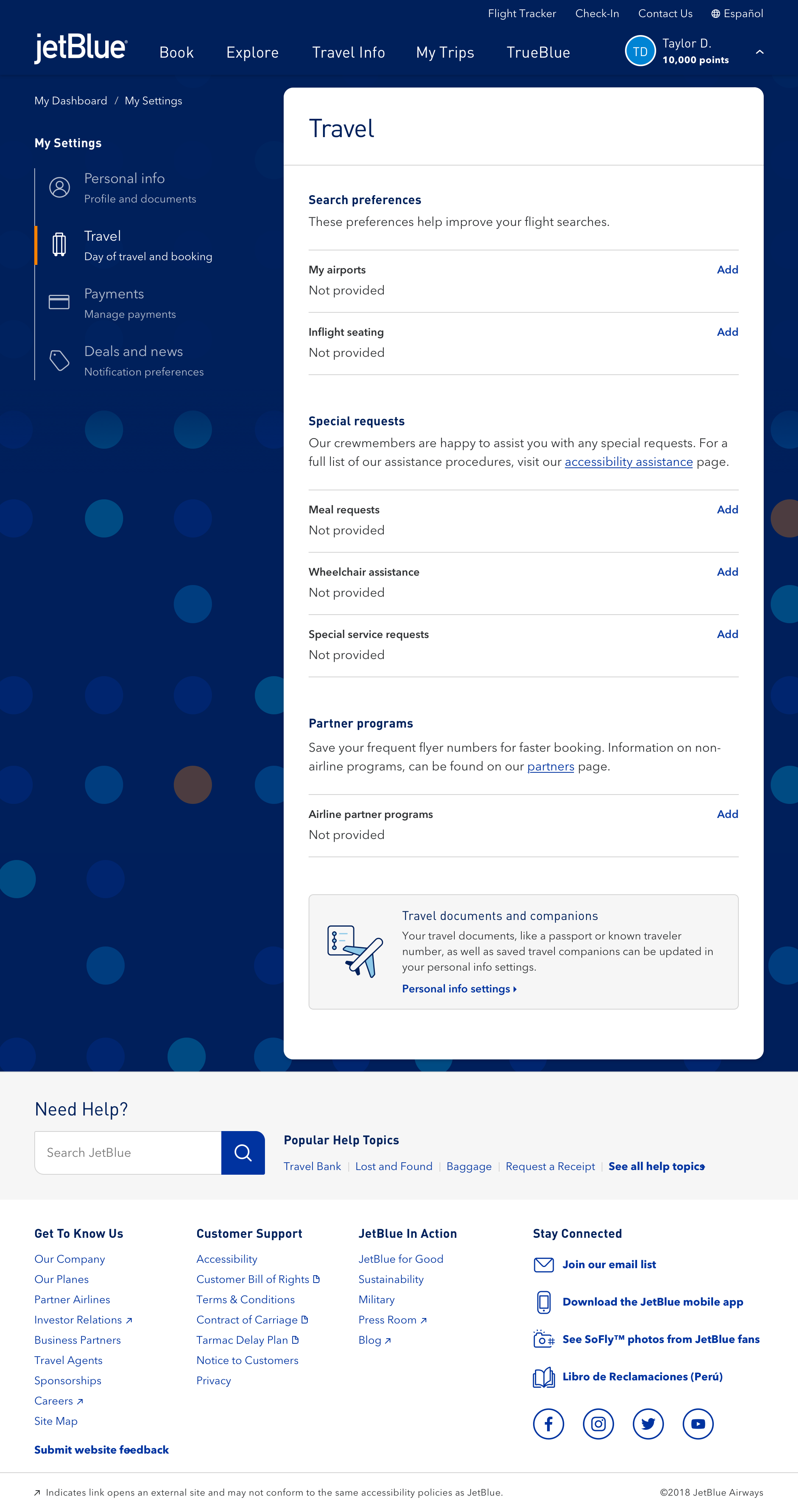 Travel preferences desktop