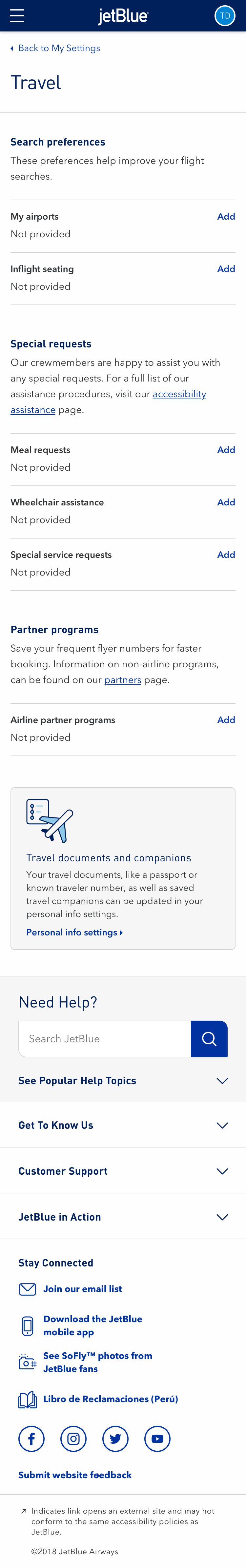 Travel preferences mobile